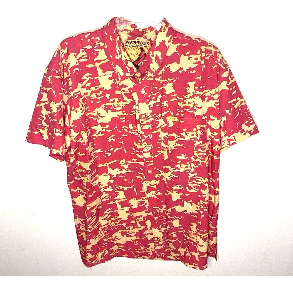 Warrior Co Shirt Mens 2XL Button Up Short Sleeve PINK Banana MC EUC!
